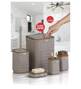 Luna Vizon Ahşap Desenli Kare 5'li Banyo Seti 7 LT