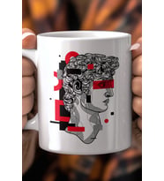 Modern Heykel Çizim Desenli 330ml Baskılı Beyaz Seramik Kupa Bardak