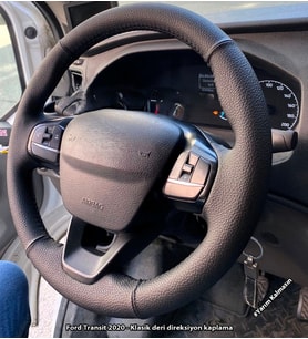 Ford Focus 4 Araca Özel Direksiyon Kılıfı DÜZ DERİ SİYAH İPLİ