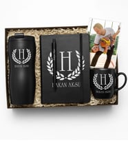 BK Gift Kişiye Özel İsimli Siyah Termos, 10x15cm Fotoğraf, Kupa, Defter, Tükenmez Kalem Hediye Seti-1  Babalar Günü Hediyesi, Yeni İş Hediyesi, Öğretmene Hediye
