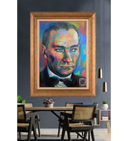 Altın Varaklı Çerçeveli Paspartulu Atatürk Tablo nh471 (Gold)
