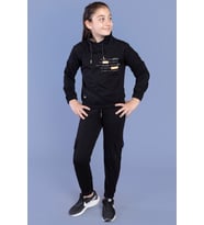 Toontoy Kız Çocuk Baskılı Balıkçı Yaka Eşofman Takımı (Siyah)