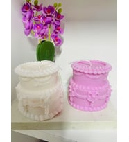 Çiftkatlı Pasta Dekoratif Kokulu Mum / Two Layer Decorative Cake Candle (Pudra Pembe)