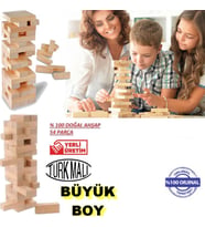 Çocuklar İçin Eğitici Denge Oyunu Ahşap Jenga Yıkılmaz Kule Yapımı Ahşap Oyuncak 54 Parça