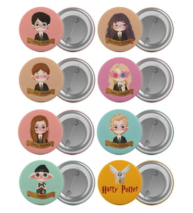 Harry Potter Karakterleri Çanta Rozeti Seti 8 Adet En Büyük Boy 5.8cm İğneli Broş