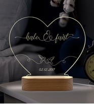 Çiftlere Özel Güvercin Motifli Kalp Led Lamba - Sevgiliye Hediye - Evlilik ve Yıldönümü Hediyesi