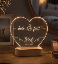 Çiftlere Özel Güvercin Motifli Kalp Led Lamba - Sevgiliye Hediye - Evlilik ve Yıldönümü Hediyesi