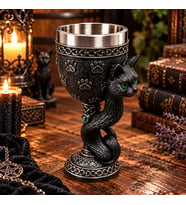 Siyah Kedi Figürlü 3D Gotik Kadeh Paslanmaz Çelik İç Hazneli Dekoratif Bardak