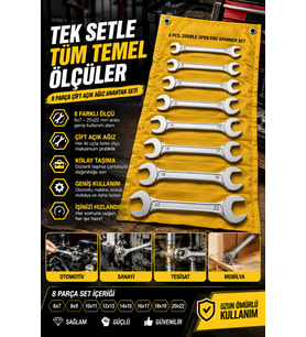 8 Parça Açık Ağız Çift Taraflı Anahtar Seti C Anahtar Tamir Takımı 6x7 mm’den 20x22 mm