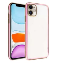 iPhone 11 arka Kapak Kılıf Şeffaf Renkli Pembe kenarlı rose