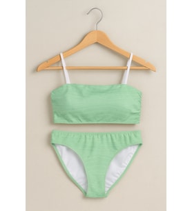 Kadın Mint Yeşili Askılı Bikini Takımı – İki Parça – Dokulu Mayo Kumaşı 1440-1Y