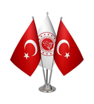 Masa Üstü Avrupa Birliği Bayrağı Türk Bayrağı Üçlü Krom Direk Masa Bayrak Seti