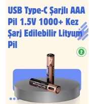 USB Type-C Şarjlı AAA Lityum Pil 1.5V Sabit Voltaj, 1000+ Şarj Döngüsü ile Uzun Ömür