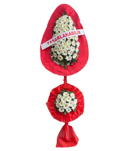 Çift Katlı Beyaz Gerbera Çiçek Ayakı Çelenk