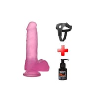 17,5 cm Belden Bağlamalı Şeffaf Realistik Damarlı Vantuzlu Pembe Dildo Penis