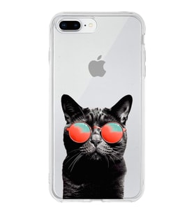 PrintiFy Apple  iPhone 8 Plus ile Uyumlu 1mm Slim Fit Kedi 3 050d Baskılı Şeffaf  Kılıf