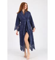 Dantelli Bambu Cotton Triga Bornoz (Koyu Mavi)