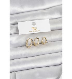Pirinç Gold Renk Nazarlı Model 3'lü Kadın Küpe TJ-BKP11711