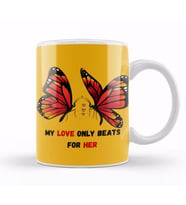 For Her Gift My Love Only Beats For Her Butterfly Kupa Bardak Porselen