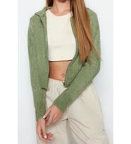 Kadın Modern Tarz Regular Kapüşonlu Crop Triko Hırka (Mint)