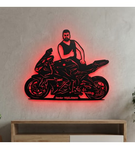 Kişiye veya Fotoğrafa Özel Led Işıklı Ahşap Hediyelik Motosiklet Tabloları, Dekor