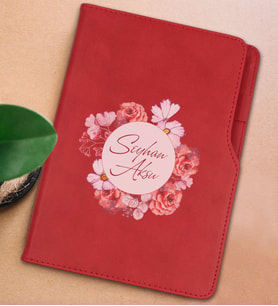 BK Gift Kişiye Özel Çiçek Tasarımlı Kırmızı Termo Deri Not Defteri 15x21cm-2