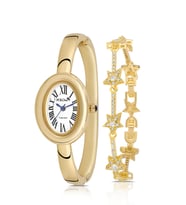 Polo Air Kelepçeli Oval Kasa Kadın Kol Saati Yıldız Bileklik Kombin Gold Renk PL-1589B1 (Altın)