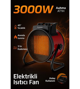 Auhma AT1H Yeşil 3000W PTC Elektrikli Isıtıcı Fan Termostatlı ve Güvenli Isıtma