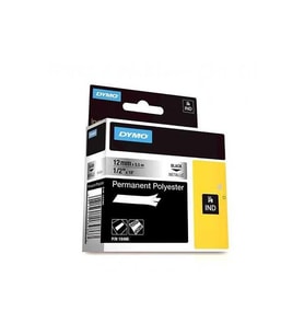 Dymo Rhinopro Sabitpolyester 12 mm x 5.5 metre Metalik Gri/Siyah 18486