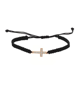 Gümüş Siyah İpli Rose Cross Bileklik