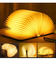 Molbory Ahşap Katlanabilir Kitap Lambası - 19.5x14x2.5 cm Kitap Şeklinde Kreatif Ev Dekorasyon Ürünü - USB ile Şarj Edilebilen LED Işık Donanımlı-Hediyelik-Medium