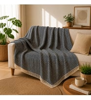 Pamuklu Lilyana Koltuk Örtüsü 170x210 cm, Çift Taraflı Dekoratif Şal, Tekli, Üçlü, Kanepe, Çekyat ve Berjer İçin Koruyucu, Kaymaz, Nefes Alan, Yıkanabilir, Modern Çizgili Tasarım (ANTRASİT)