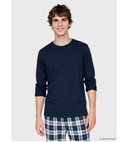 LC WAIKIKI Lacivert Bisiklet Yaka Uzun Kollu Erkek Pijama Üst