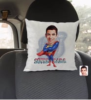 BK Gift Kişiye Özel Süper Baba Karikatürlü Kare Araç Koltuk Yastığı-1
