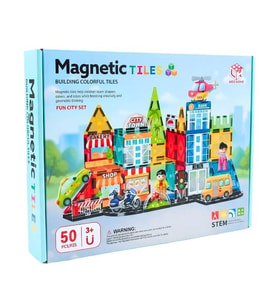 KZL Kids Home Fun City Şehir Temalı Araçlı Manyetik Yapı Blokları Seti 7.5 cm 50 Parça 188M503