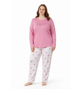 Kadın 20746 Büyük Beden Uzun Kol Milan Pijama Takımı