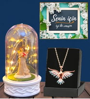 Led Işıklı Biblolu Fanus ve Gerçek Ametist Taşlı Renki Anka Kuşu Kolye (Model 5)