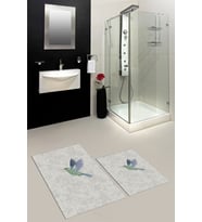 EVDEYA Dijital Baskılı Yıkanabilir Modern Kuş Desenli İkili Banyo Halısı Paspas Klozet Takımı, KLOZET-36-GRİ, (Gri)