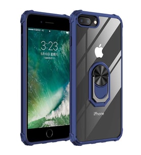 Uyumlu Model Apple iPhone 8 Plus Kılıf Şeffaf Sararmaz Yüzüklü Mola Kapak (Lacivert)
