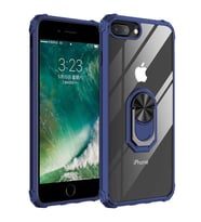 Uyumlu Model Apple iPhone 8 Plus Kılıf Şeffaf Sararmaz Yüzüklü Mola Kapak (Lacivert)