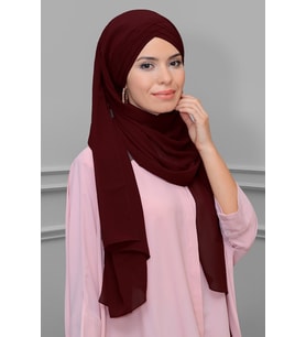 Bordo Arkadan Bağlamalı Şal Şifon Çapraz Üç Bantlı 1457_16