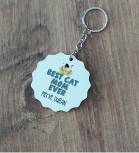 Kişiye Özel Best Cat Mom Ever  Anahtarlık En İyi Kedi Annesi (Beyaz)