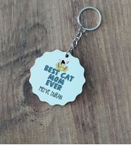 Kişiye Özel Best Cat Mom Ever  Anahtarlık En İyi Kedi Annesi (Beyaz)