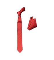 Cengiz İnler Küçük Çiçek Desenli Mendilli Mikrofiber Erkek Kravat Aksesuar (Lacivert-Kırmızı)