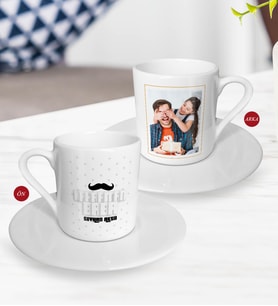 BK Gift Kişiye Özel Babalar Günü Hediyesi Fotoğraflı Türk Kahvesi Fincanı-71 (Beyaz)