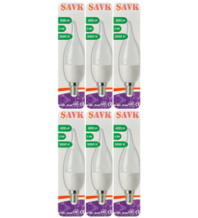 (6 Adet) Şavk 5,5W (37W) Sarı Işık (3000K) E14 Duylu (İnce Duy) Led Kıvrık Ampul