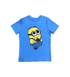 Minions baskılı pamuklu penye kumaş yazlık çocuk tişört (Mavi)