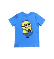 Minions baskılı pamuklu penye kumaş yazlık çocuk tişört (Mavi)