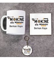 Makine Mühendisi Kupa Bardak Altlık ve Anahtarlık Hediye Seti (Model 1)