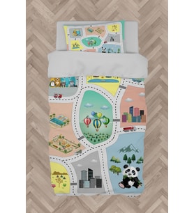 MEKTA HOME BEBEK VE ÇOCUK ODASI Hayvan Ağaç ve Yol Figür Desenli Nevresim Takımı